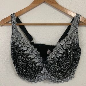 Amoureuse Black Grey Floral Embroidered Non Padded Underwired Bra Size 40 DDD